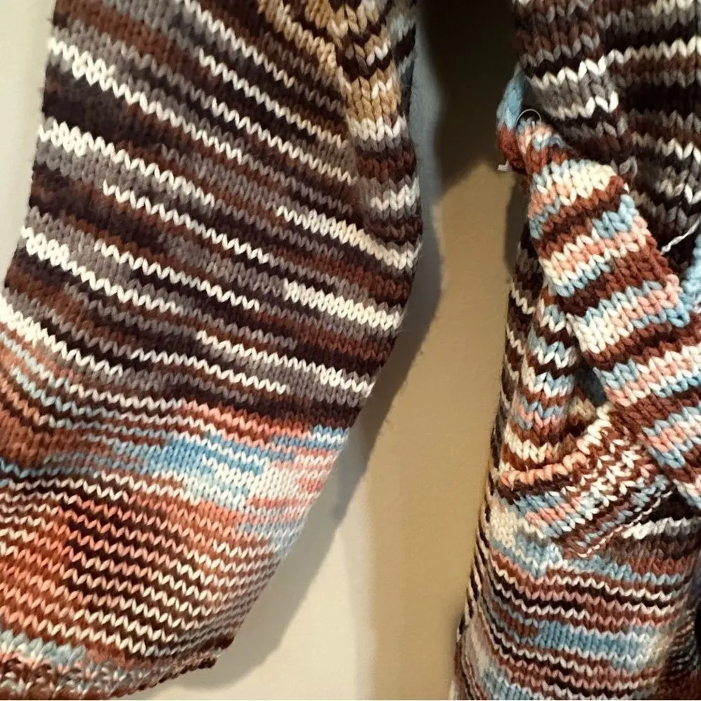 POL Sunset Ranch Tie Waist Midi Cardigan Women's Small‎ Brown Blue Tassel Fringe - Image 11