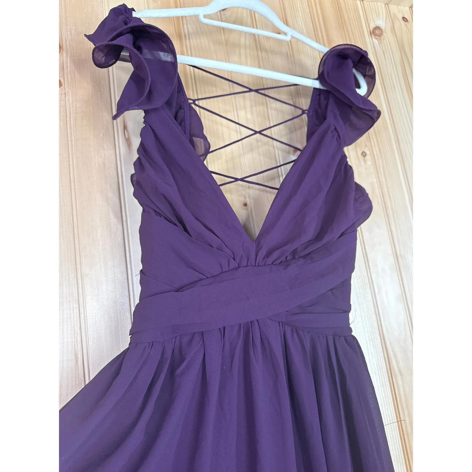 NWOT Lulus Soiree Celebration Purple Ruffled Lace-Up Maxi Dress Bridesmaid Sz L - Image 8