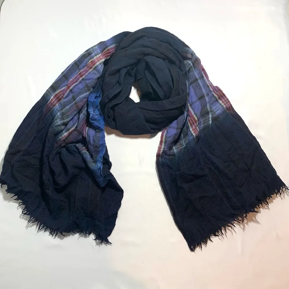 Club Monaco Marcinet Navy Plaid Dip Scarf In Navy Multi - Image 3