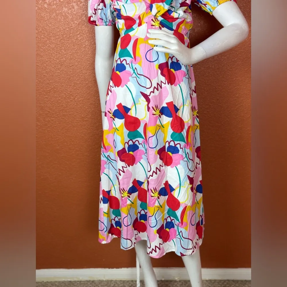 FREE PEOPLE Glamorous Abstract Rainbow Colorful Abstract Print dress Size 6. E51 - Image 15