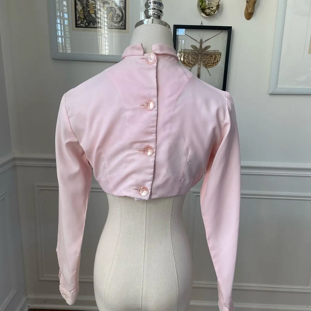 Vintage 60s Red Velveteen Shift Dress Pink Cropped Blouse XS - Image 11