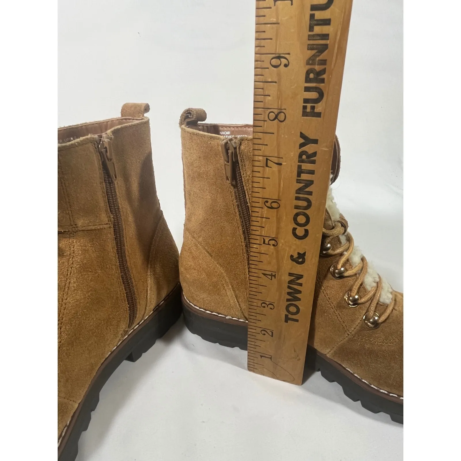 Crown and Ivy Naomi Women Suede Fur Lined Boots Lace Up Combat Outdoors Tan Sz - Image 9