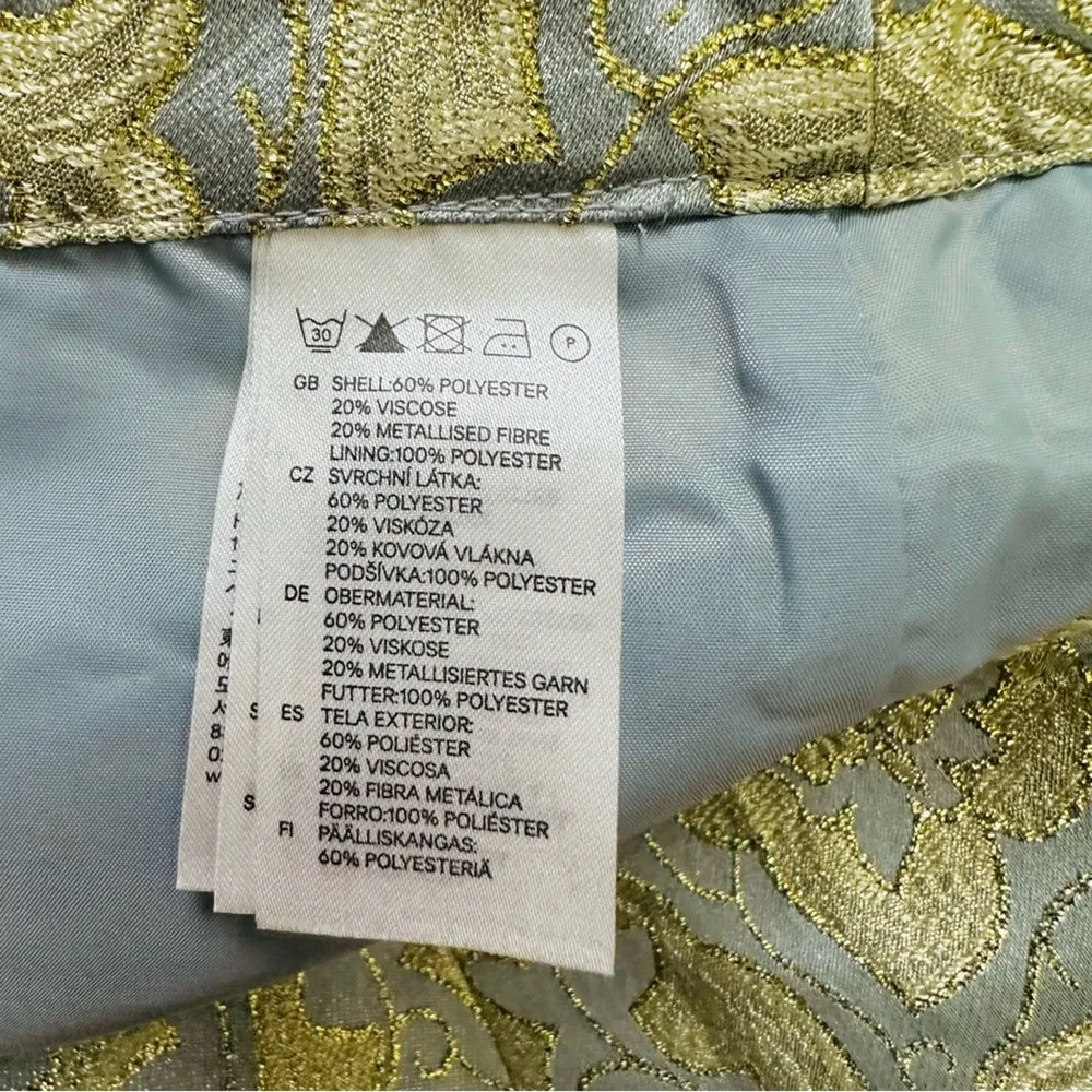 H&M Skirt Gold Light Blue Brocade Glitter Dressy Party Mini Skirt Size 6 - Image 11