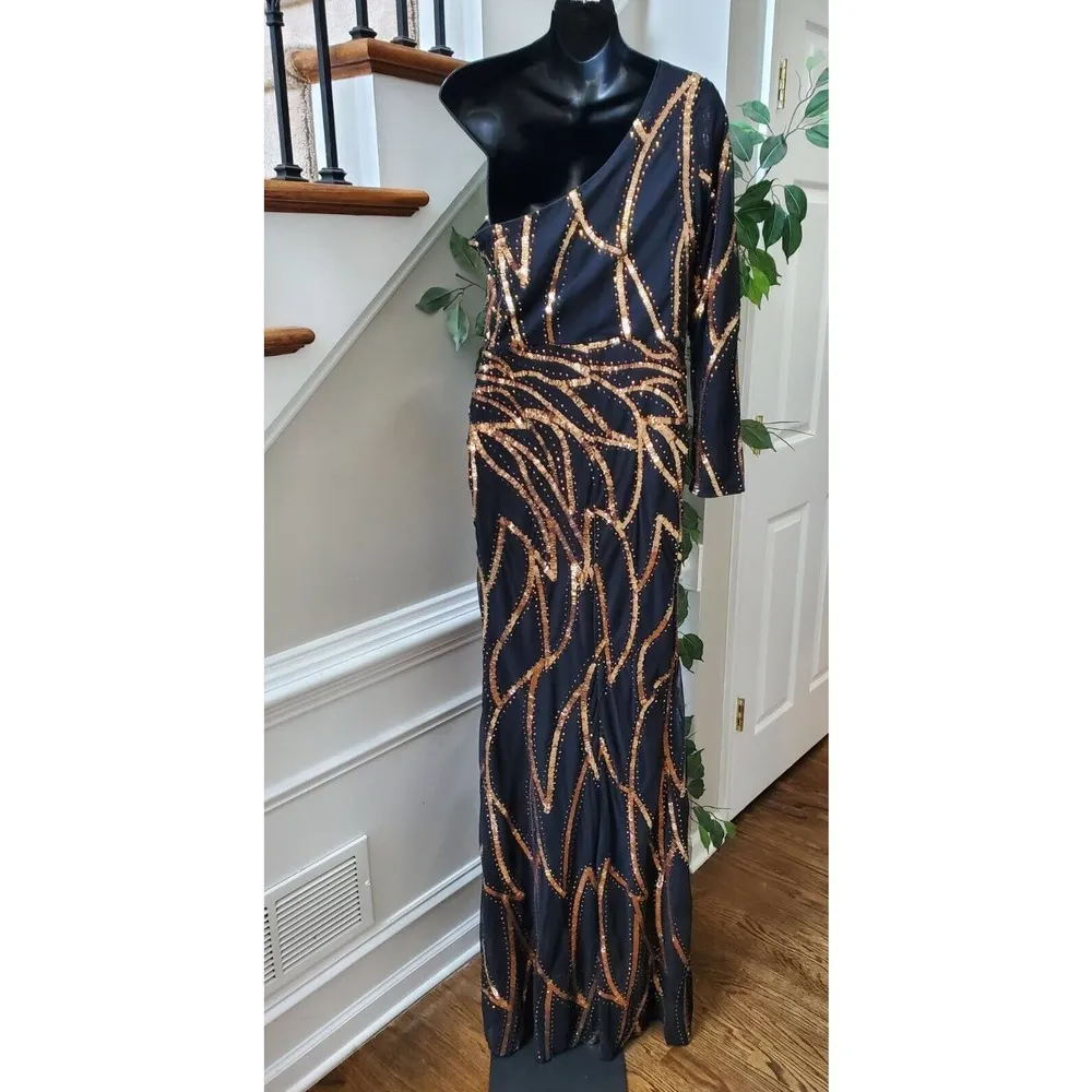 Miss Ord Women's Black Polyester One Shoulder Off Long Sleeve Long Maxi Dress L Size L - Image 5