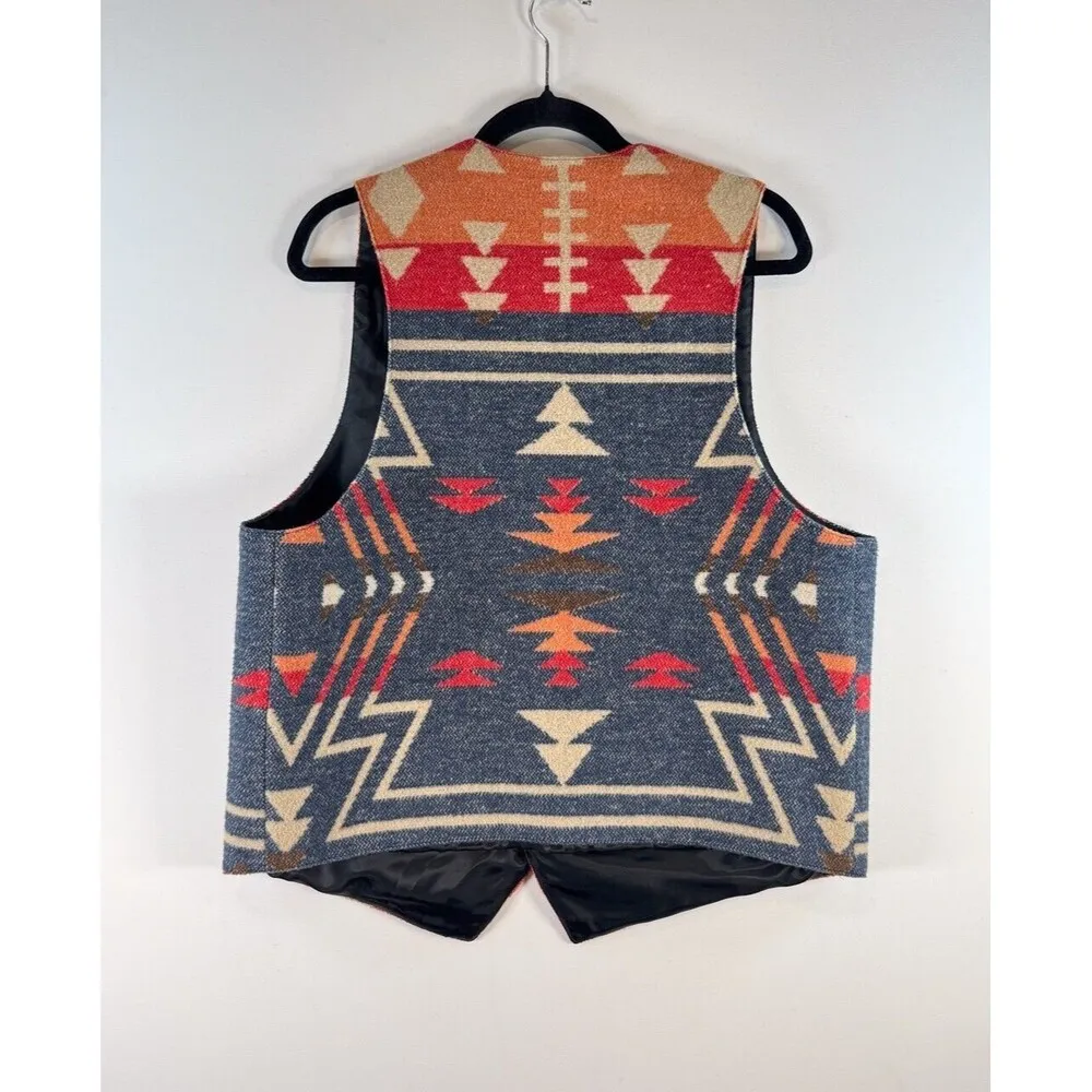 Stark Womens Vest Gray V Neck Slim Fit Waistcoat Wool Southwestern Aztec Large Orange - Image 2
