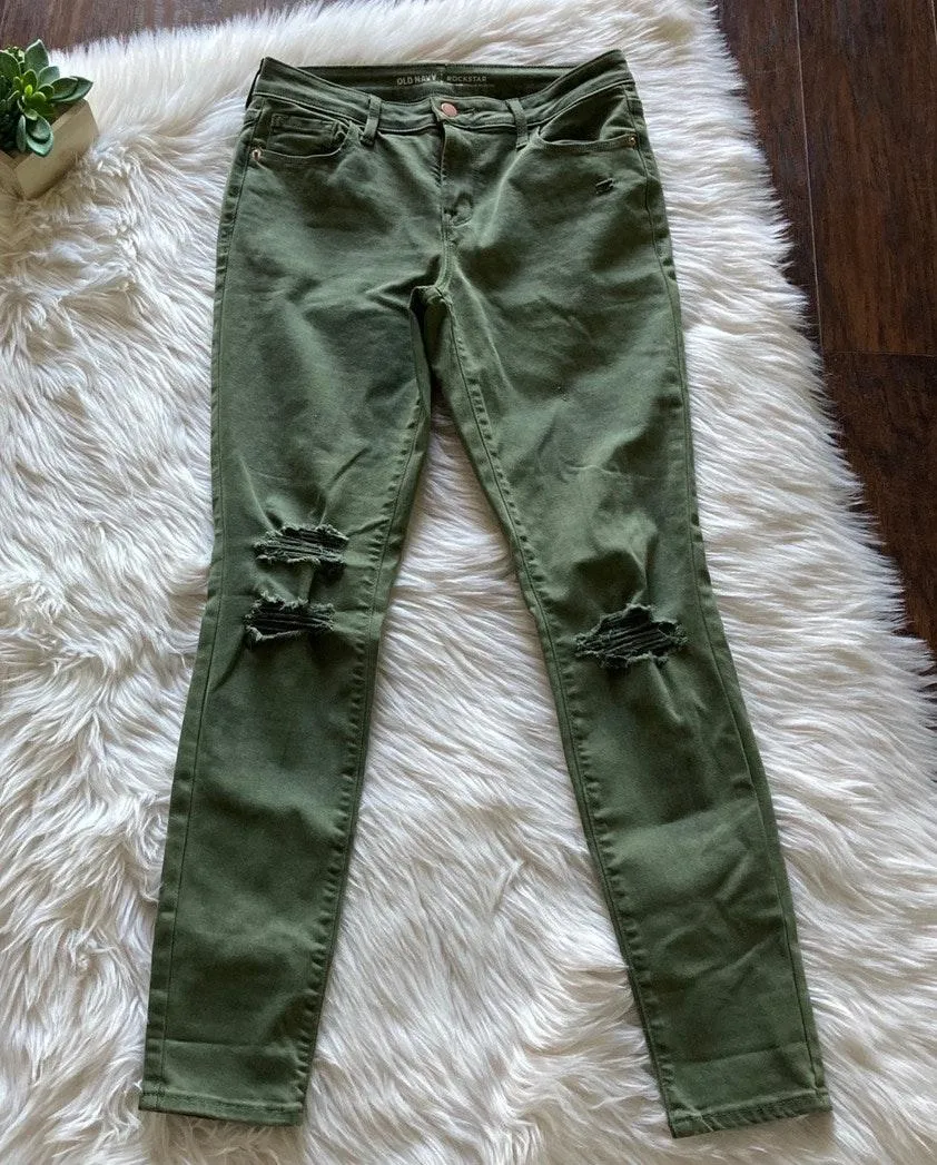 Mid Rise Rockstar Olive Green Jeans - Image 2