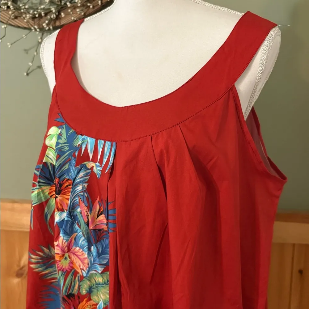 Hawaii hangover 100% cotton sleeveless Tropical Floral Red Midi Dress 2XL NWT Size 2X - Image 2