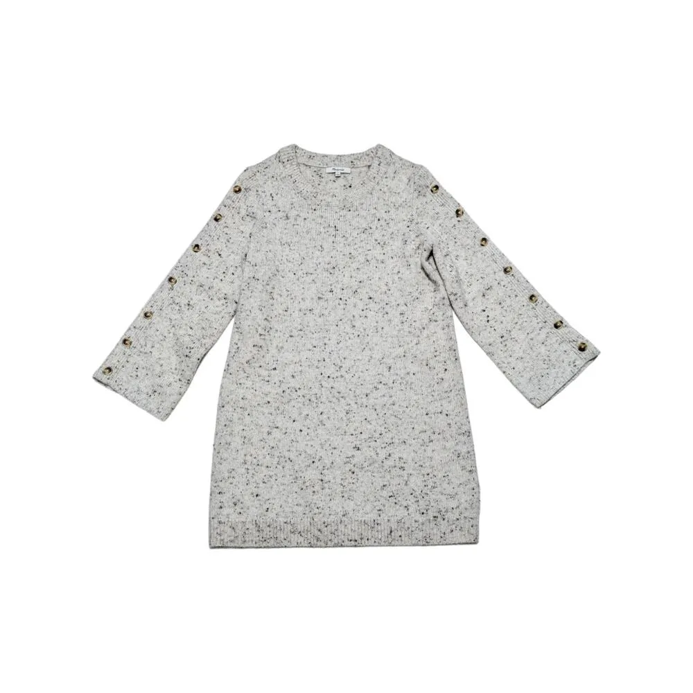 Madewell Donegal Button Sleeve Sweater Dress Ivory Wool Blend Womens Small Tunic - Image 3