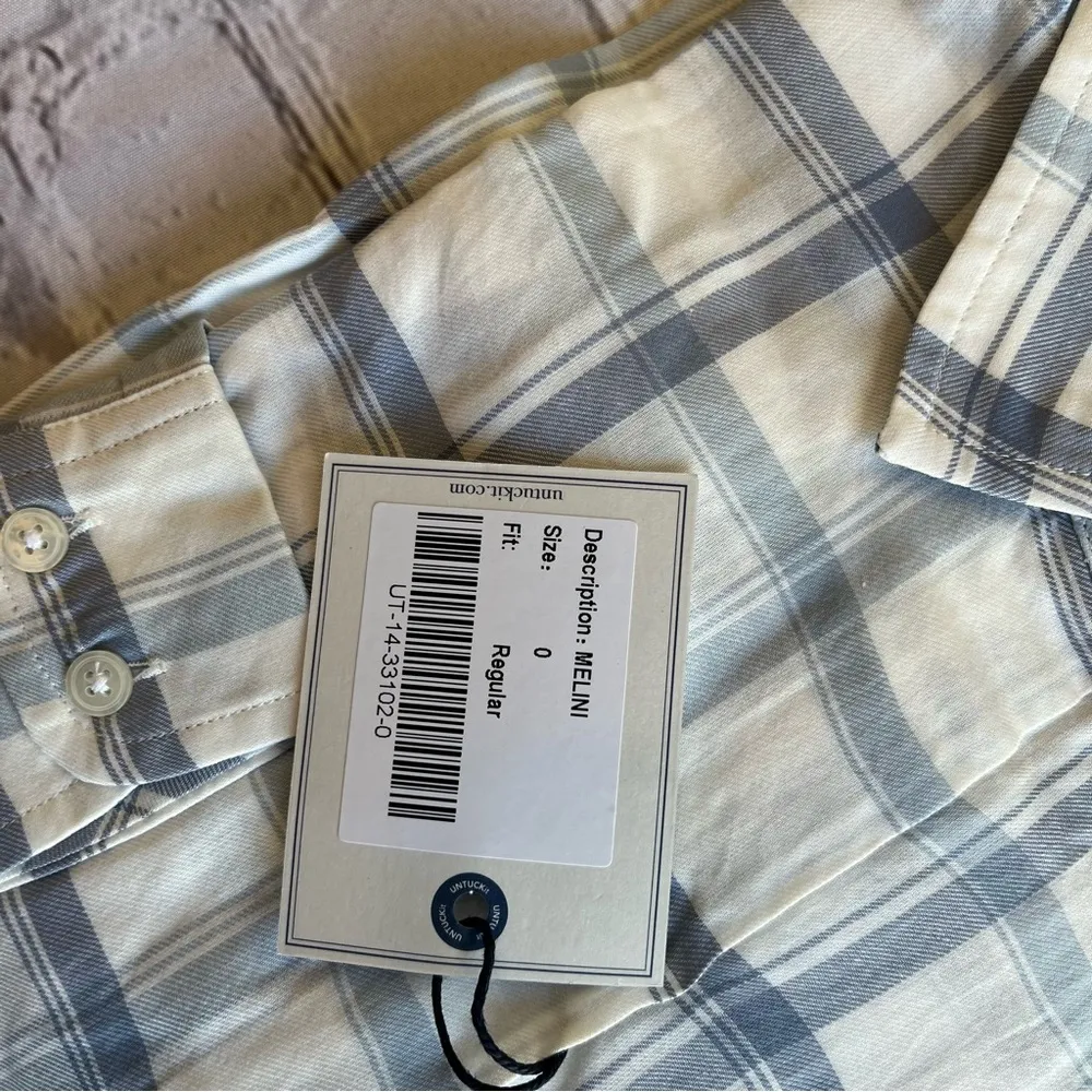 Untuckit Melini Size 0 NWT NEW Plaid Button Down Classic Womens Blue - Image 4