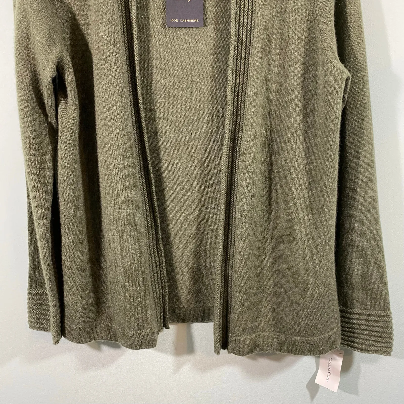 Charter Club Women Green 100% Cashmere Open Front Cardigan Size M NWT - Image 3