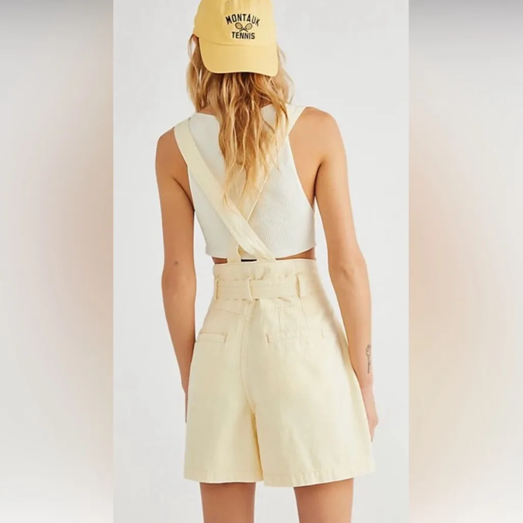 Free People FP Women’s Bittersweet Shortall Shorts Overalls In Sunlit Yellow 25 - Image 5