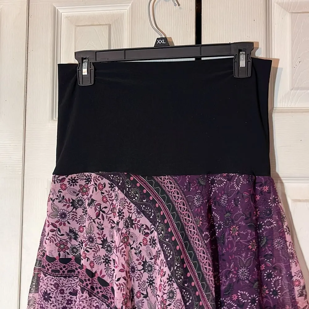 Luna Chix Purple Pattern Block Floral Asymmetrical Hemline Skirt Large Jrs L Size undefined - Image 10