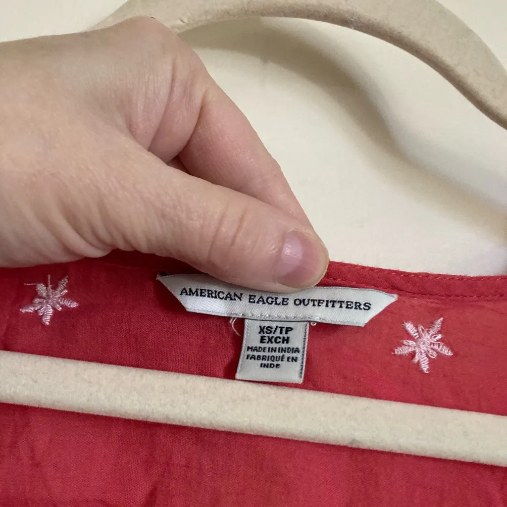 American Eagle Coral Eyelet Cropped Embroidered Bell Sleeve Blouse #Gr - Image 3