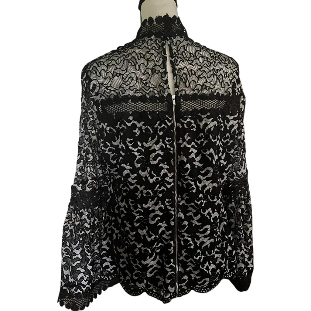 Boston Proper Black Lace Bell Sleeve New without tags exquisite top. SZ.L - Image 2