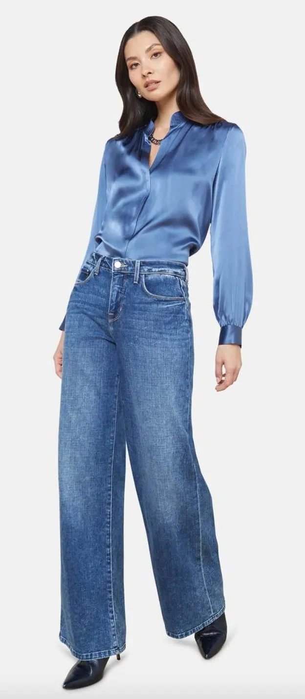 L'AGENCE Alicent High Waist Wide Leg Jeans in Wilcox Blue Relaxed US 24 NWT - Image 1