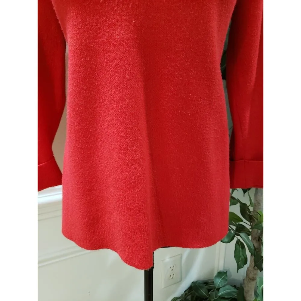 Tahari Women Red Fleece Viscose Back Zip Round Neck Long Sleeve Sweater Medium - Image 10