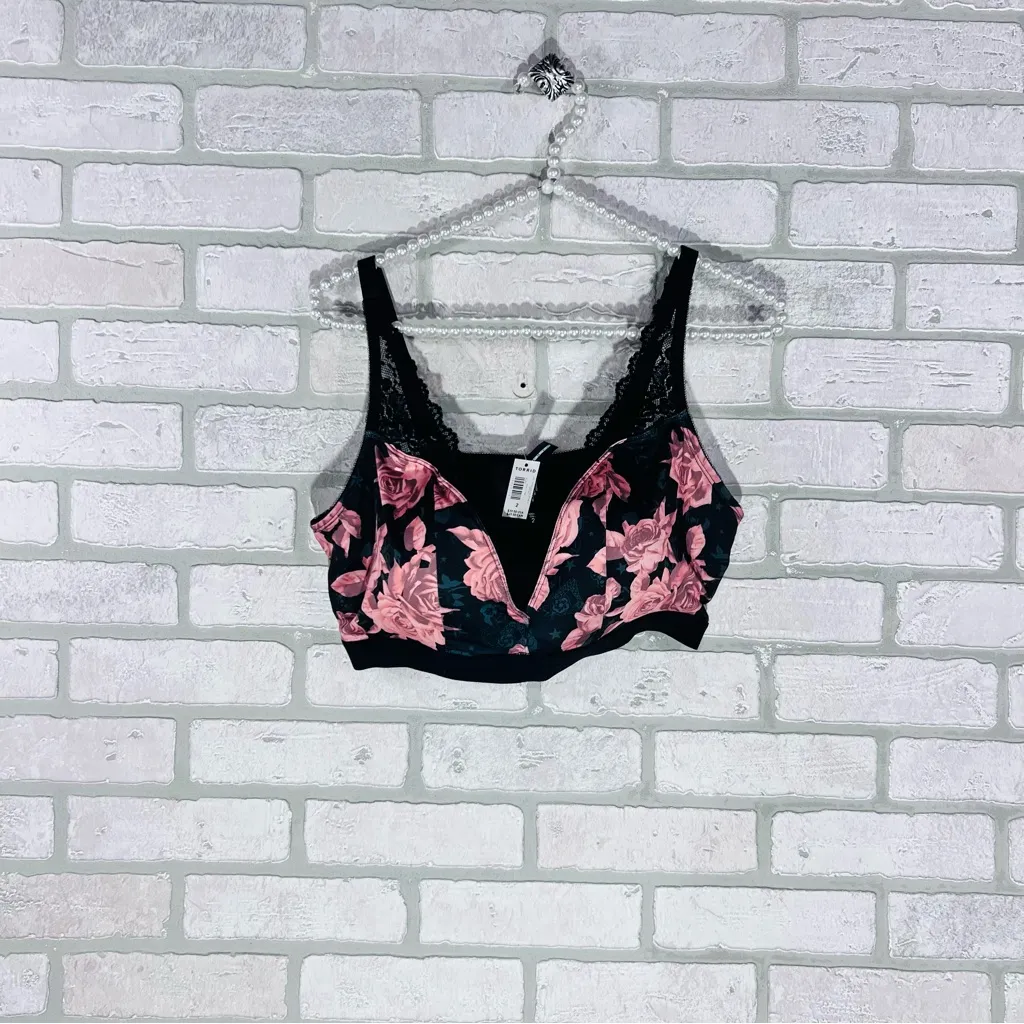 Torrid Curve NWT Lightly Lined Microfiber Bralette in Floral Print Size 2 Black - Image 3