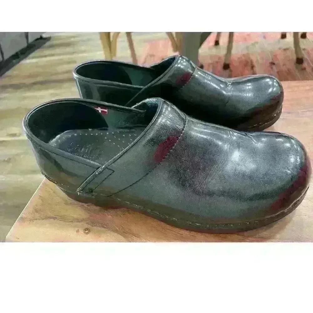 Sanita Signature Original Black Sparkle Glitter Patent Leather Danish Clog,sz 39 - Image 3