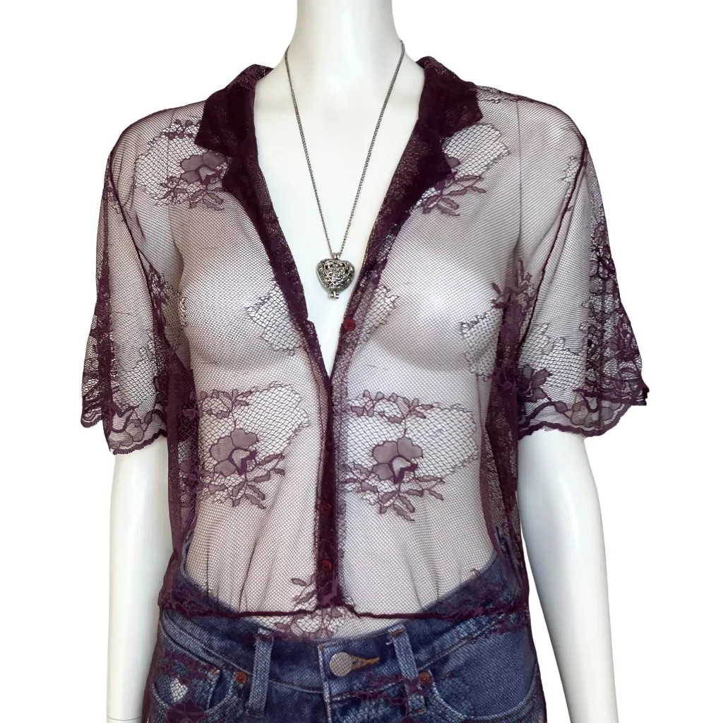 Laundry by Shelli Segal Purple Sheer Lace Duster Dress Sz 10 Whimsigoth Festival - Image 12