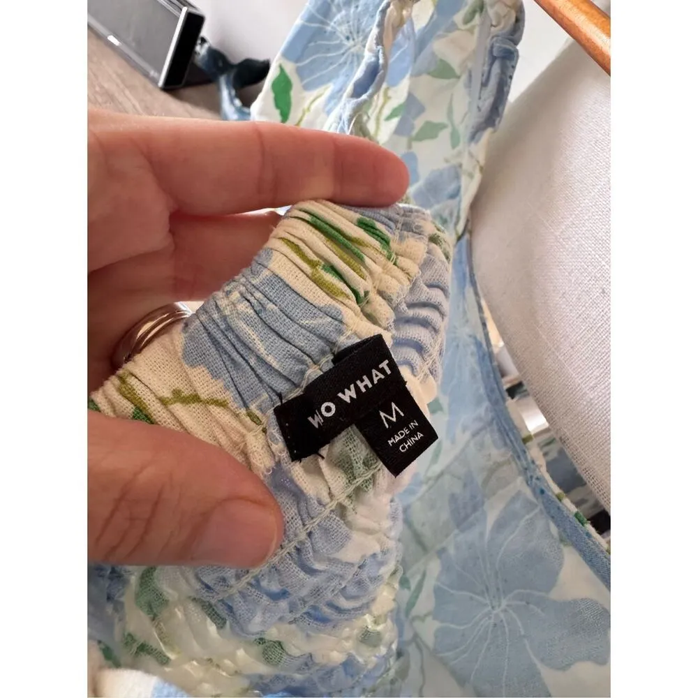 Who What Wear Linen Blend Floral Crop Top Peasant Bohemian Cottagecore Preppy Si - Image 7