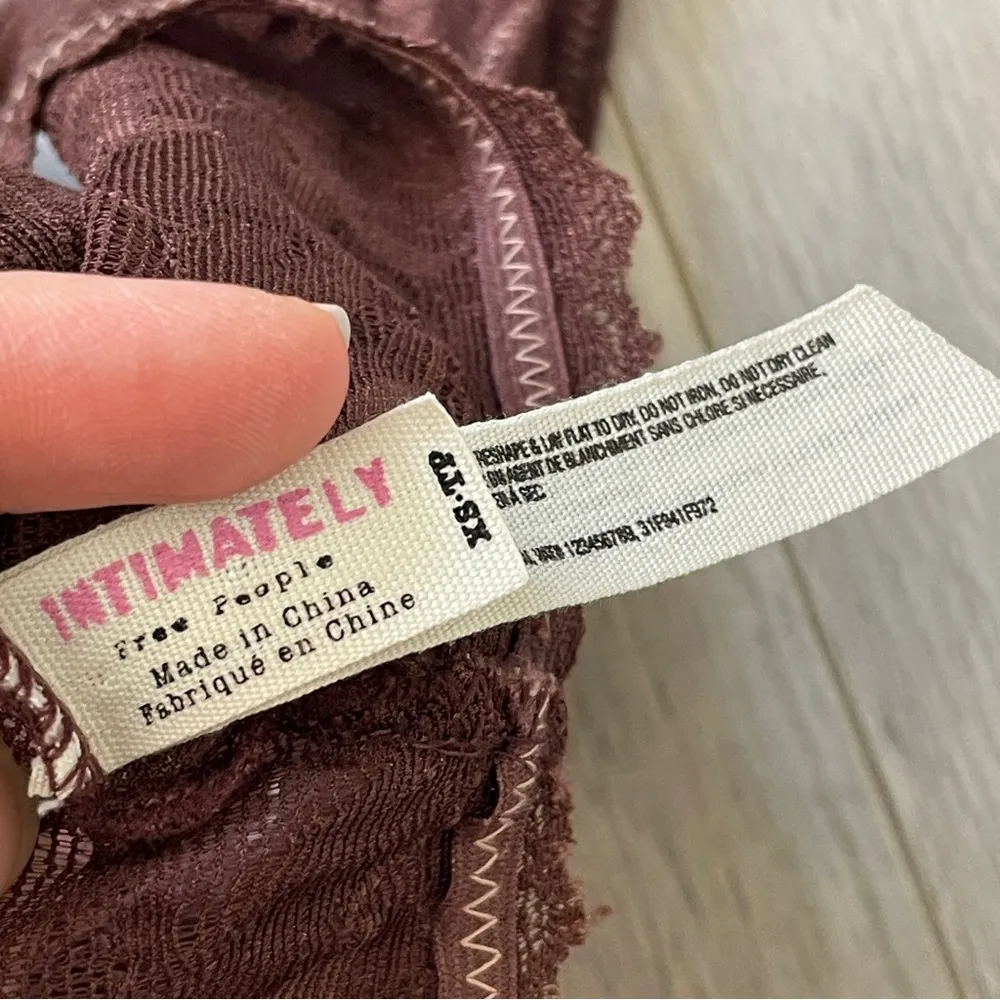 Free People Bralette lace plunge Brown (xsmall) feminine romantic layer lounge - Image 3