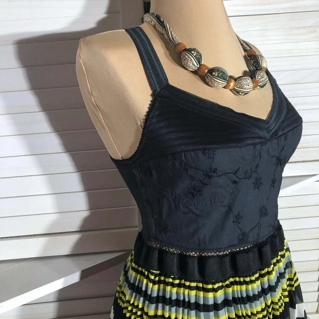 Free People Poly Organza Maxi Dress Fit & Flare Striped Pleated Multicolor sz M - Image 8