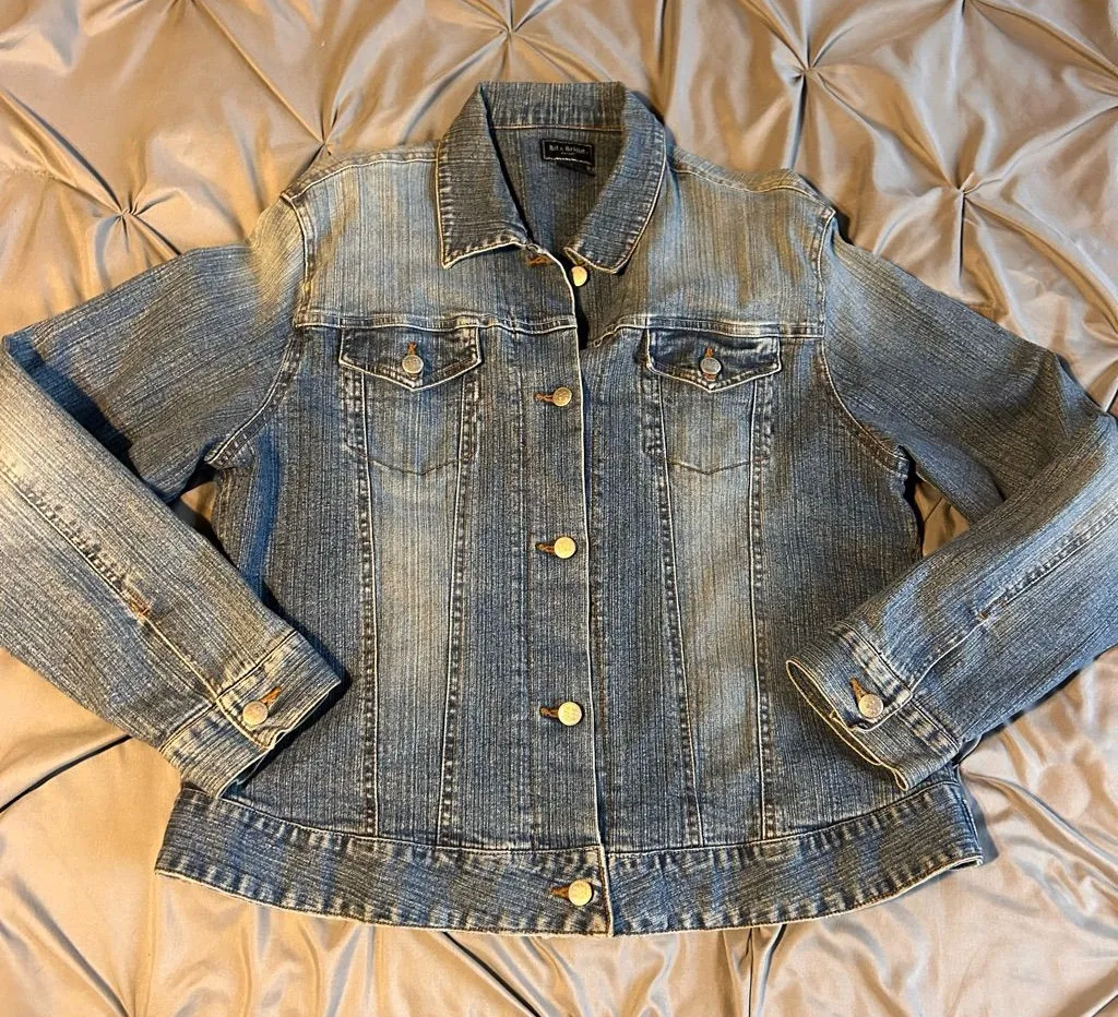 Bit & Bridle for Her XXL Blue Denim Jean Jacket Button Front Long Sleeve Fitted - Image 1