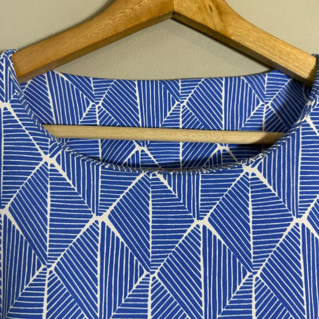 Mahi Gold Patterned Shift Mini Dress Womens Small Blue White Nautical Scuba Chic - Image 5