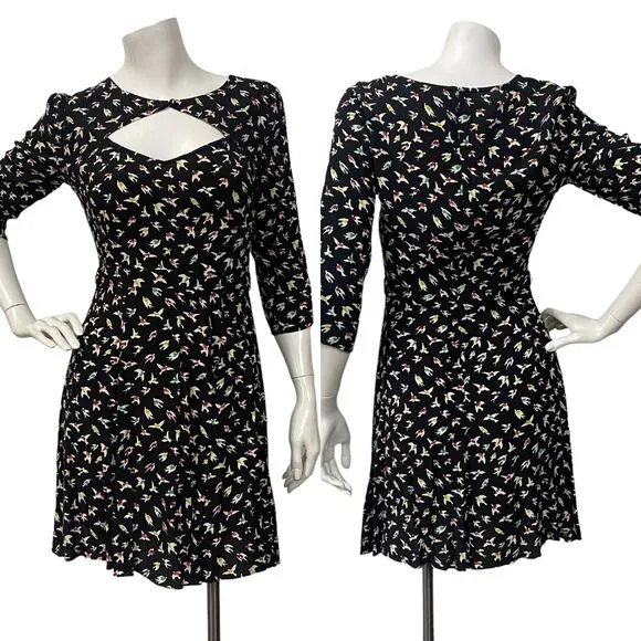 Cooperative Women's Black skater dress with multi-color bird print size 0 - Image 2