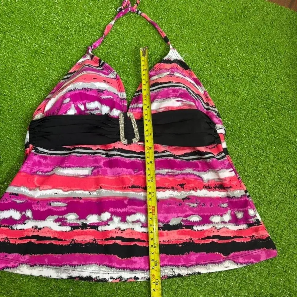 Vintage Y2K Pink/Black Belted Swimsuit Halter Top Bathing Suit Padded Pink Size 8 - Image 4