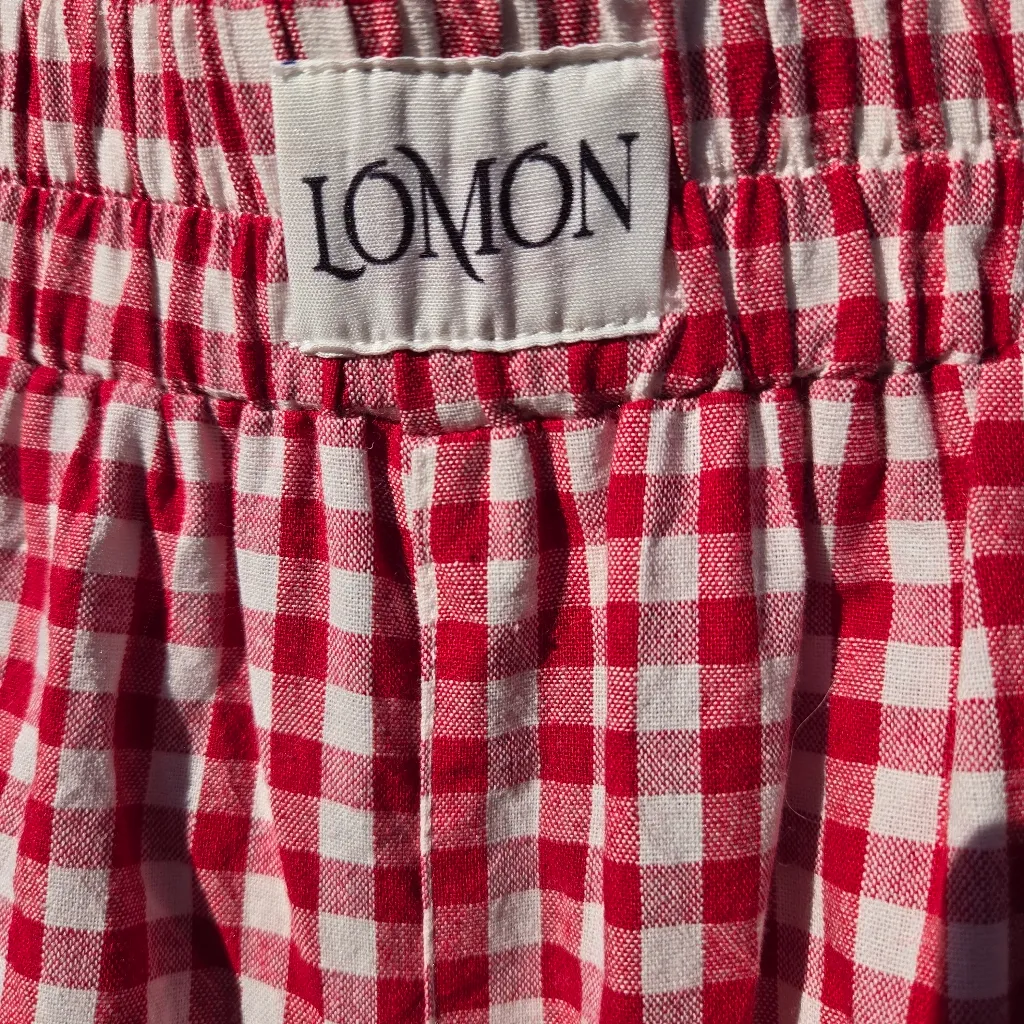 Lomon Red and White Gingham pajama Pants M Size M - Image 2