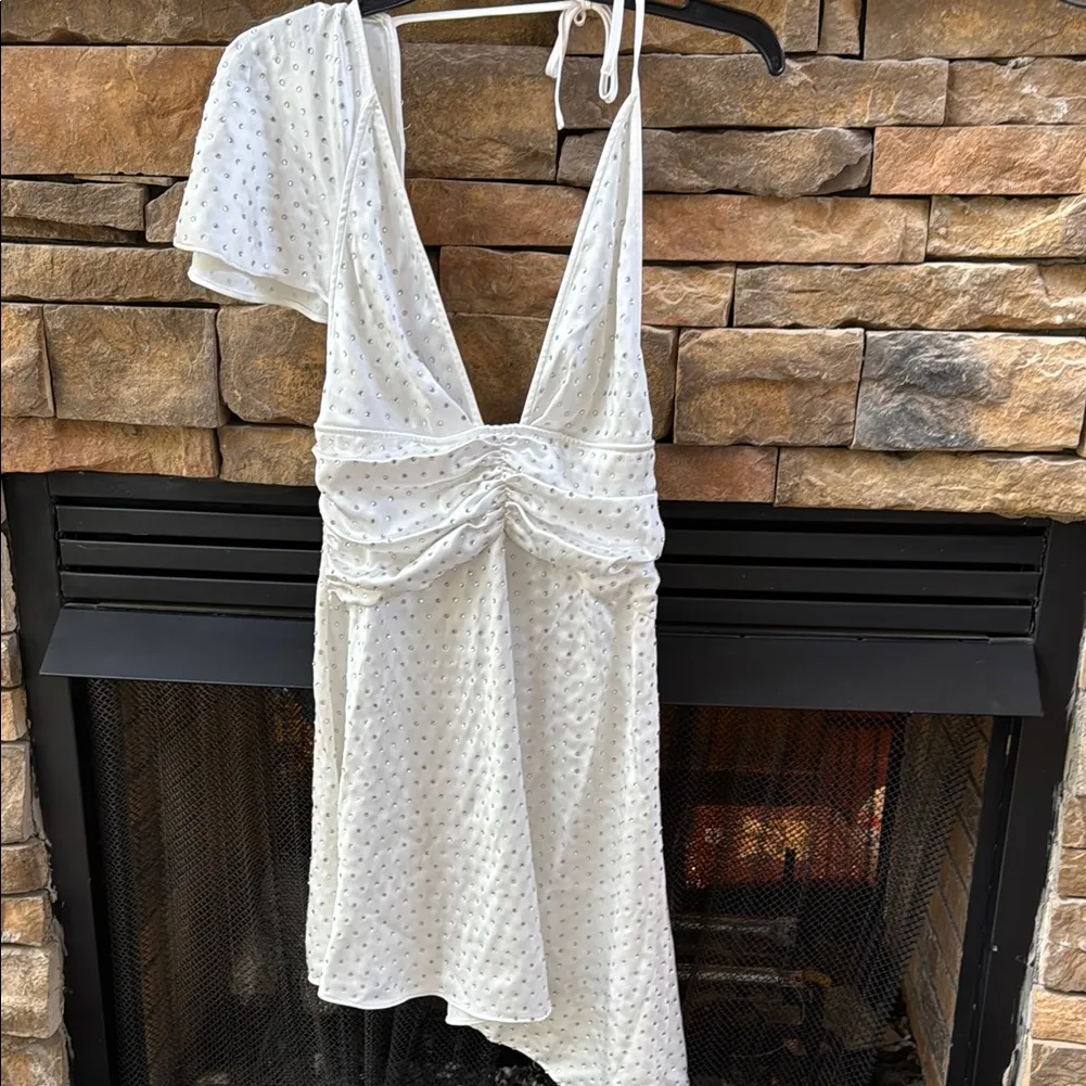 WeWoreWhat White Asymmetrical Crystal Embellished Sundress with Tie back - Image 8