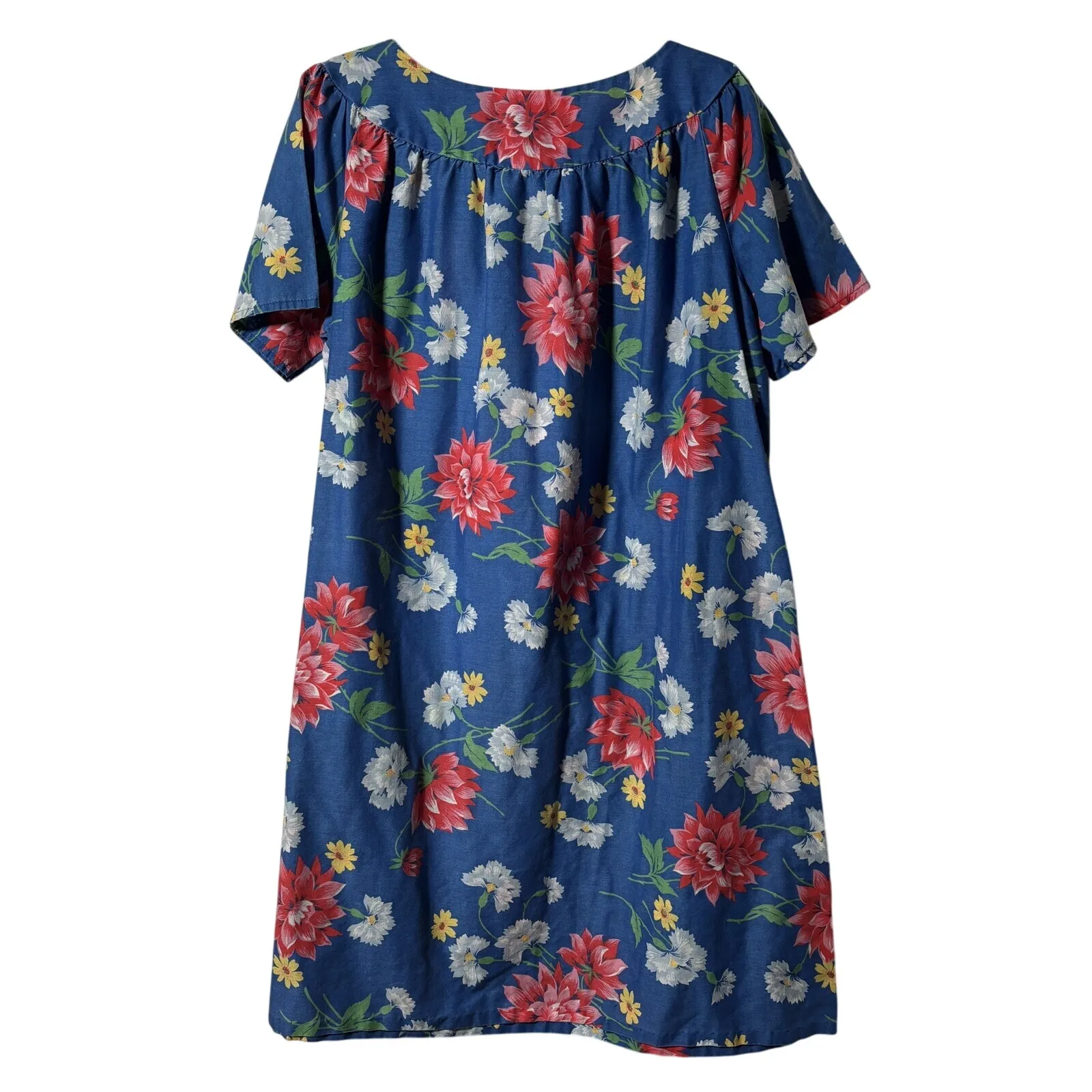 Vintage‎ 70s Hedy Lin Casuals Hawaiian Dress Blue Floral Size L - Image 2