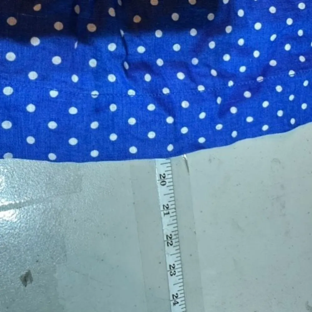 J CREW Mini Skirt Blue White Linen Polka Dot Drawstring Size 8 Pull on Feminine Blue - Image 8