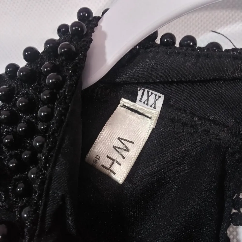 WH Dress Women's Floral Lace Blouse Overlay Beaded Neck Long Sleeve Top Size M Black Size M - Image 5