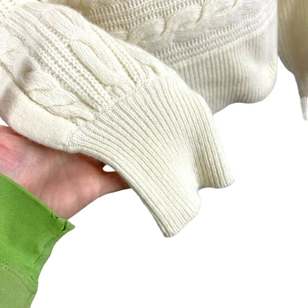 PHILOSOPHY DI LORENZO SERAFINI Pearl Embellished Cable Knit Boxy Sweater Size 4 White - Image 6