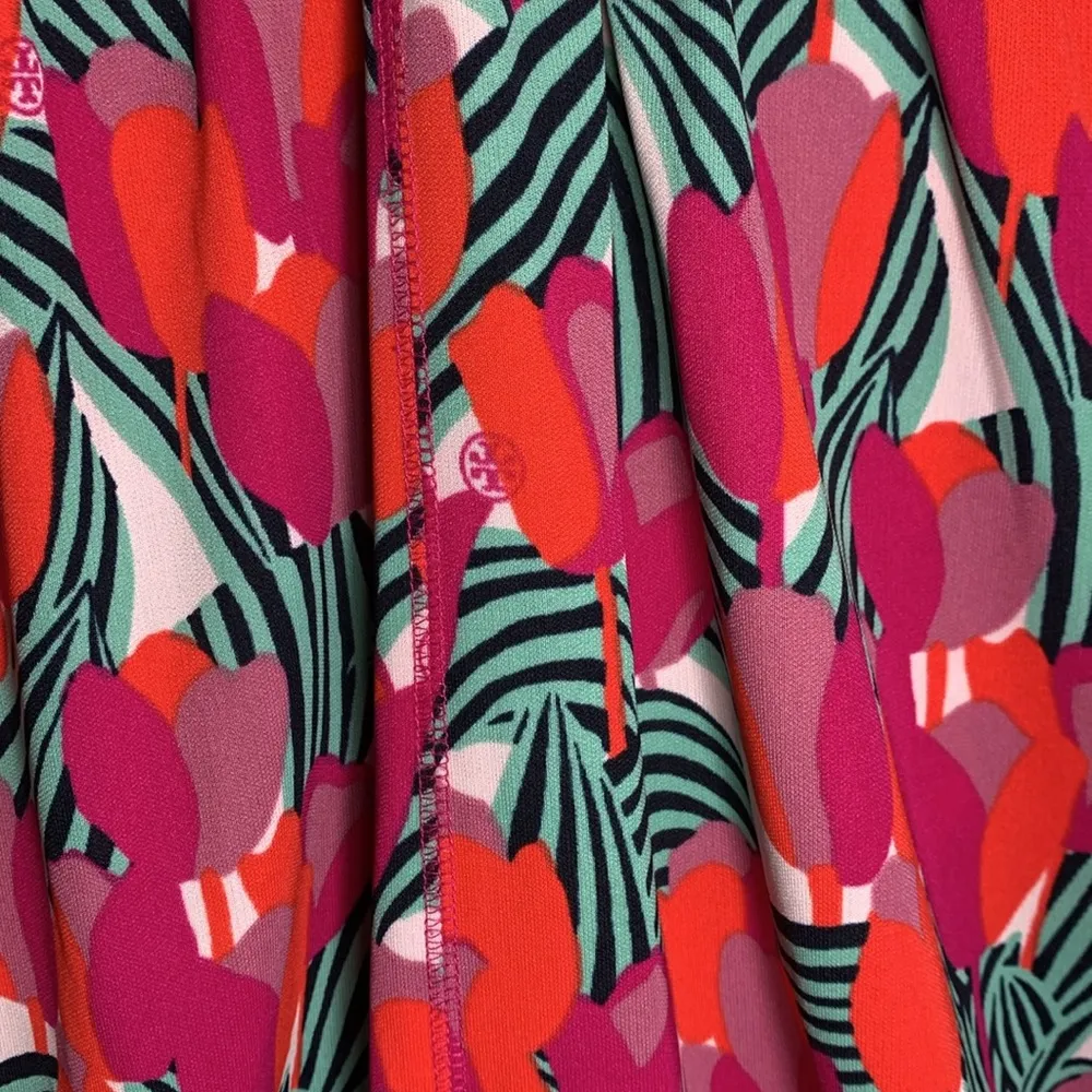 Tory Burch Pink and Blue Tulip Augustina Pink Red Sleeveless Tie Back Dress Med - Image 3