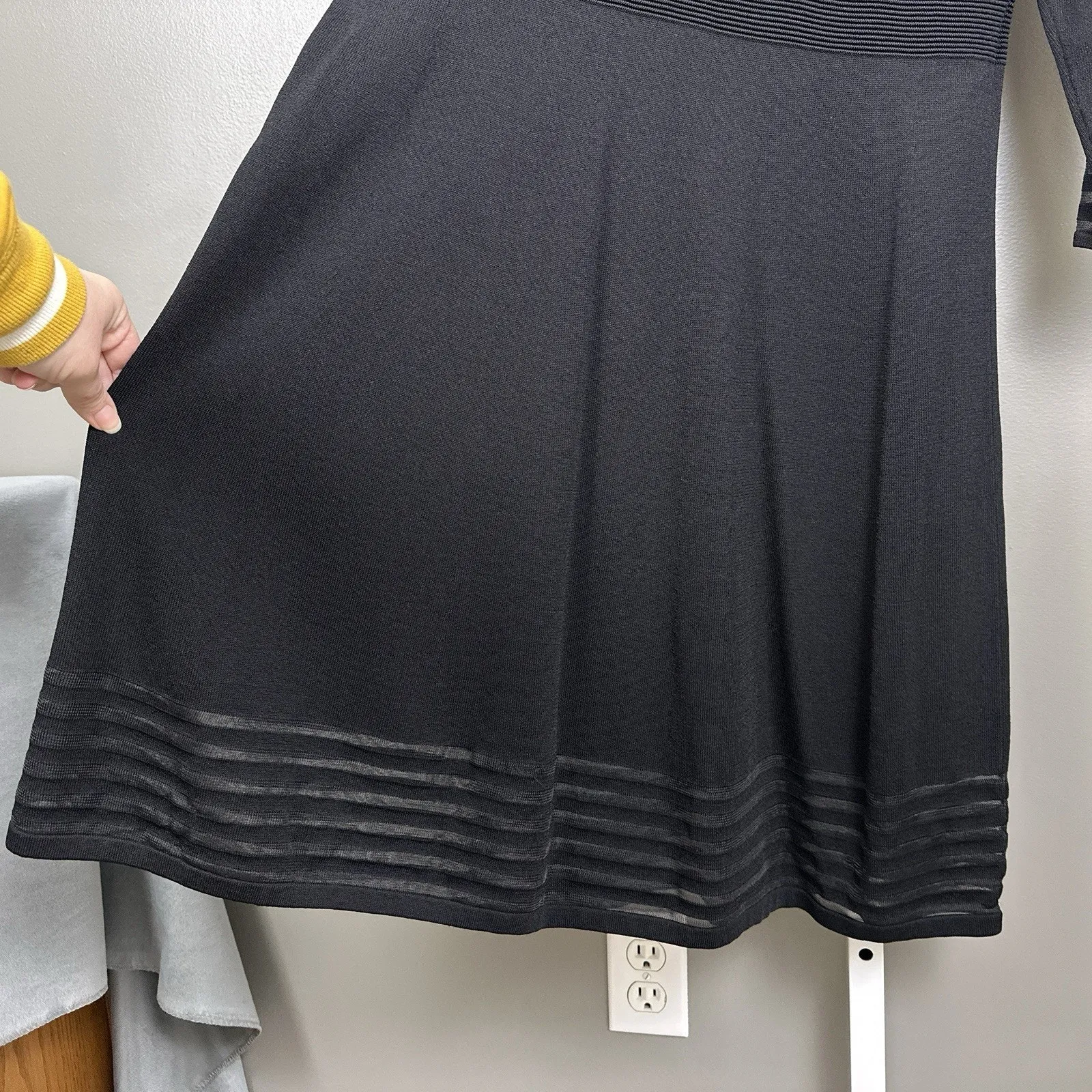 Calvin Klein Illusion-Stripe Fit & Flare Sweater Dress Black Women's Size XL - Image 5