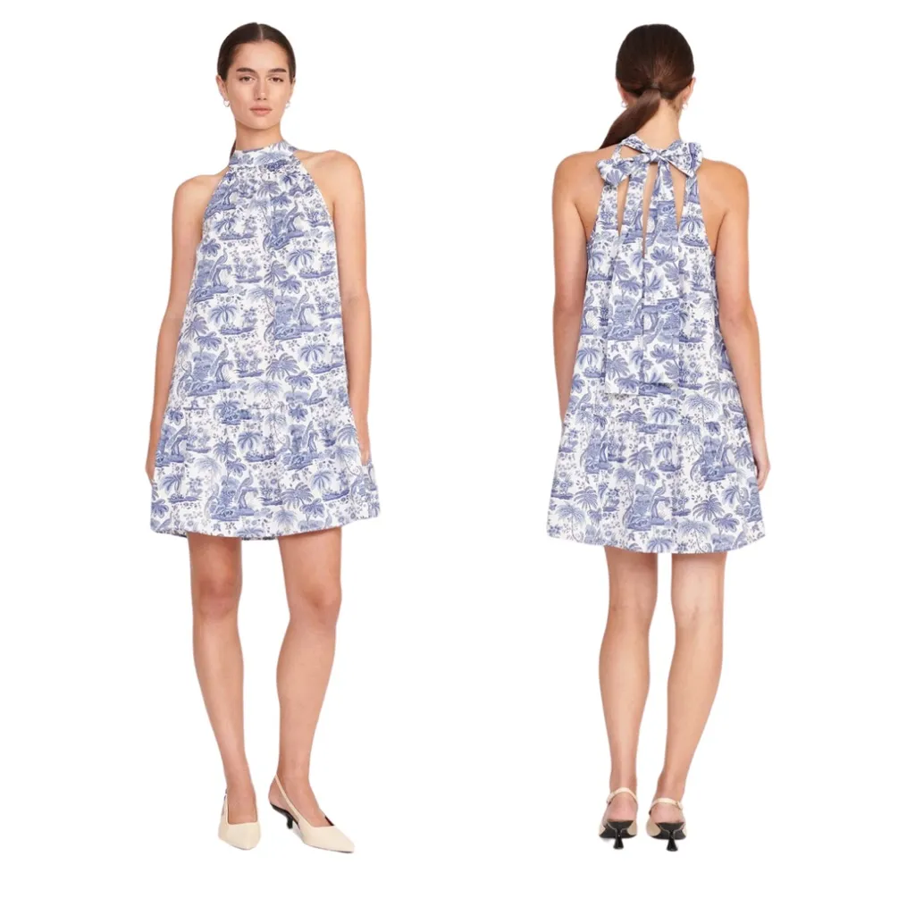 Staud Mini Marlowe‎ Dress in Blue Toile Size Large - Image 2