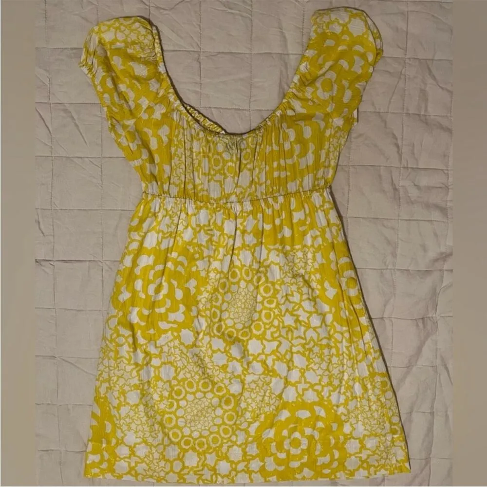 Trina Turk Star Print Yellow w/ Metallic Milkmaid Babydoll Sundress Fairy- Small - Image 5