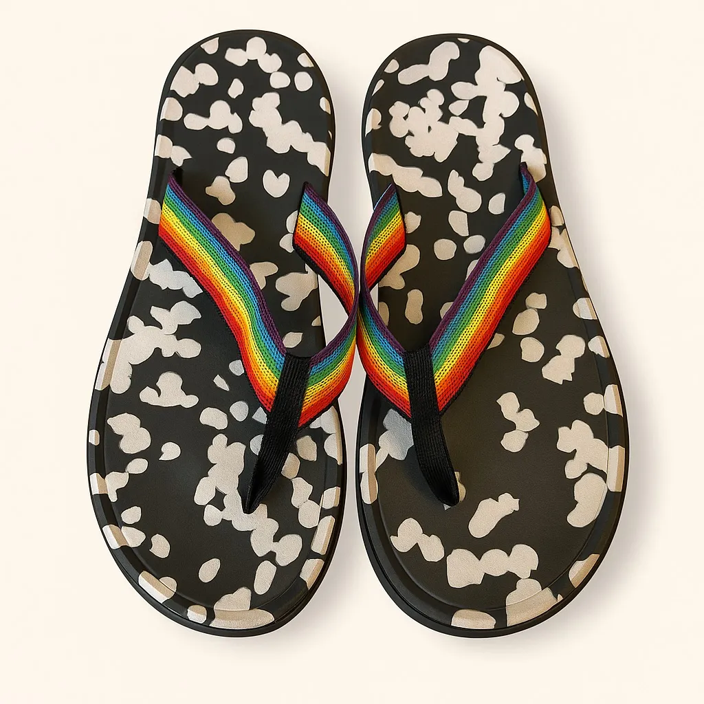 REI Co op Flip Flops Womens 8 Mens 7 Rainbow Strap Lightweight Sandals in EUC Red - Image 3