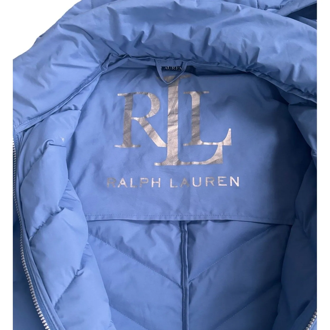 Ralph Lauren Women’s Blue Full Zip Puffer Quilted Long Down Parka Jacket Size Lg - Image 5