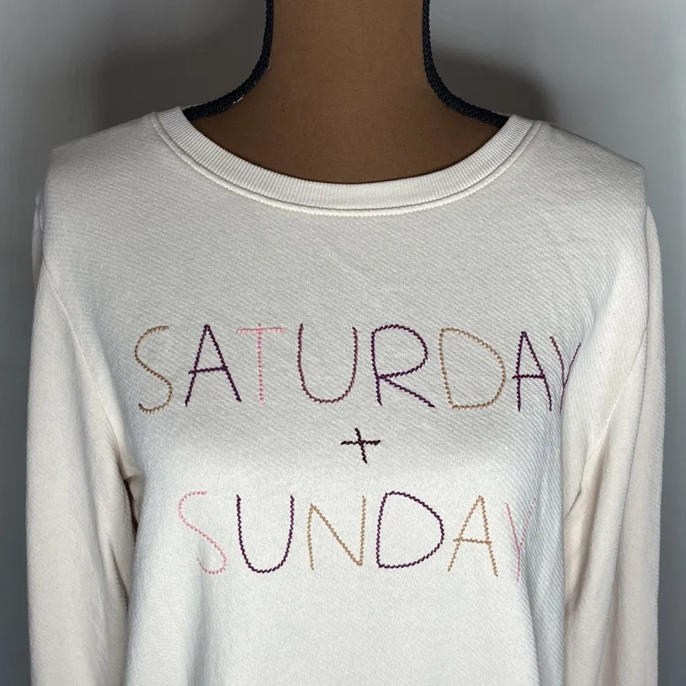 Loft embroidered Saturday + Sunday beige textured French terry sweatshirt size S - Image 5