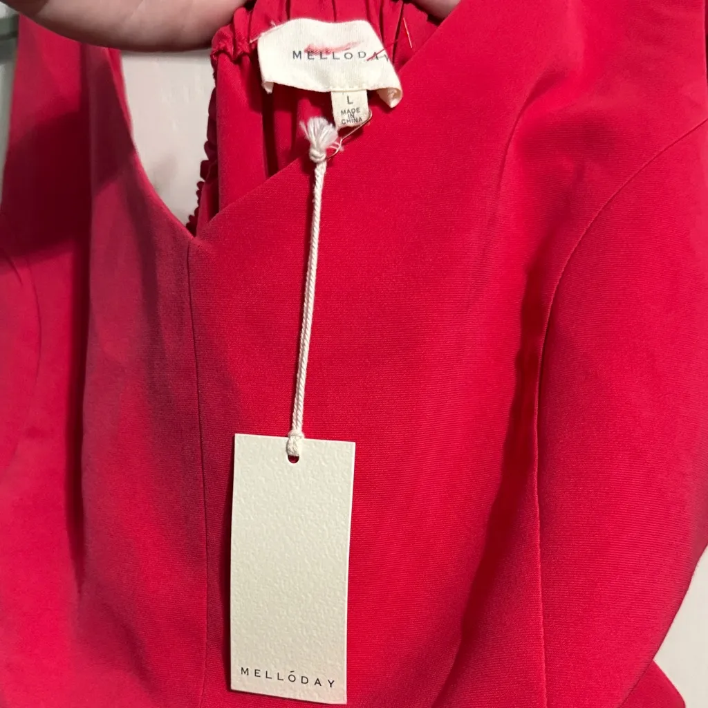 NWT Melloday Red Tie Back Wide Leg Cropped Jumpsuit Minimalist Summer Resort - Image 4