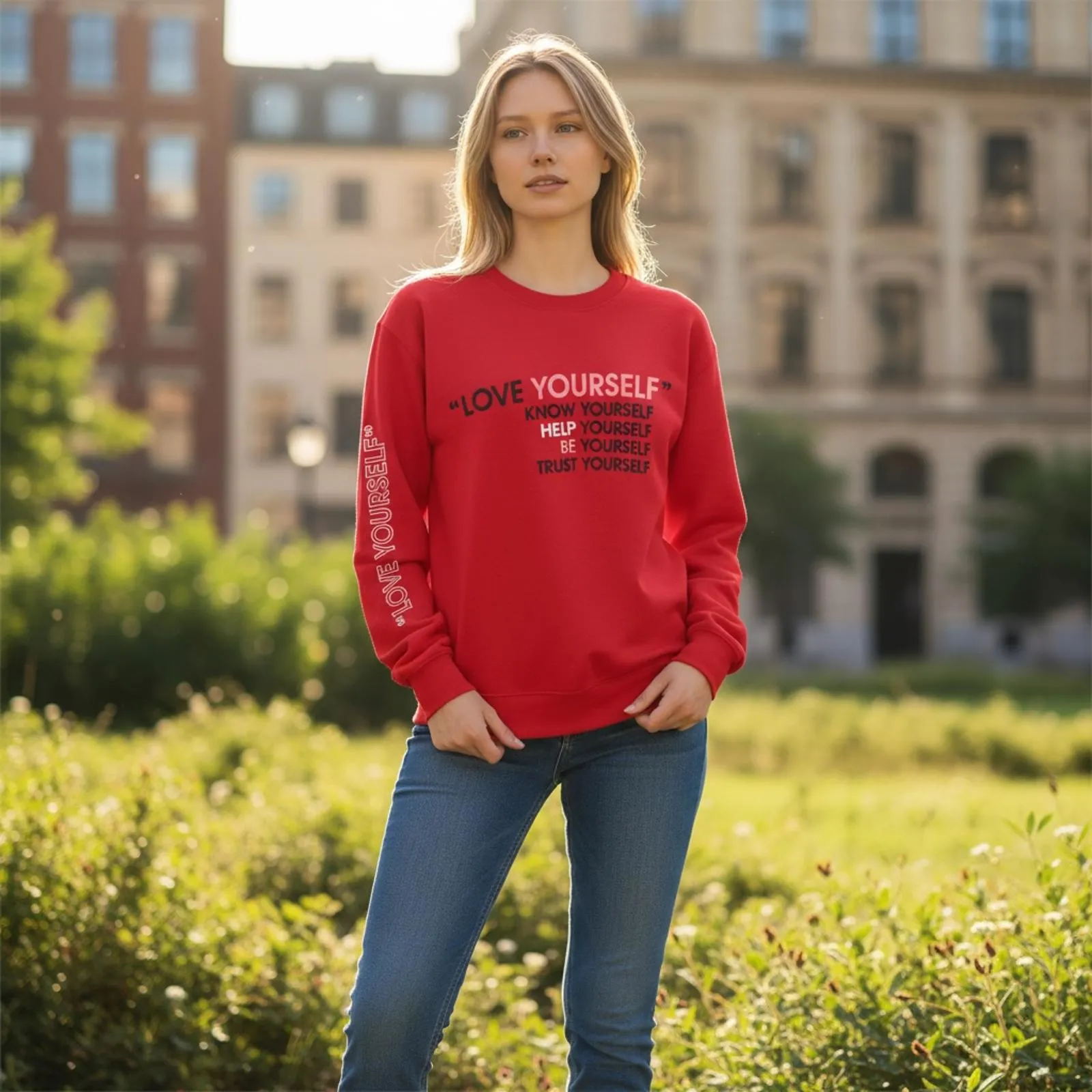 Wound Up Red 'Love Yourself' Sweatshirt Women's Size M (7-8) Relaxed Valentines - Image 2