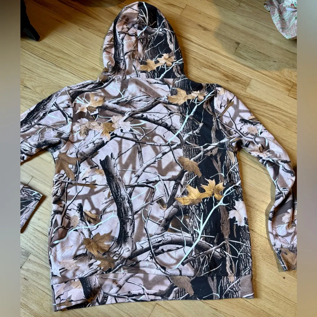 KNITSWELL Pink Brown Camo Leaves Branches Side Pocket Sweatshirt Hoodie W’s M Size M - Image 3
