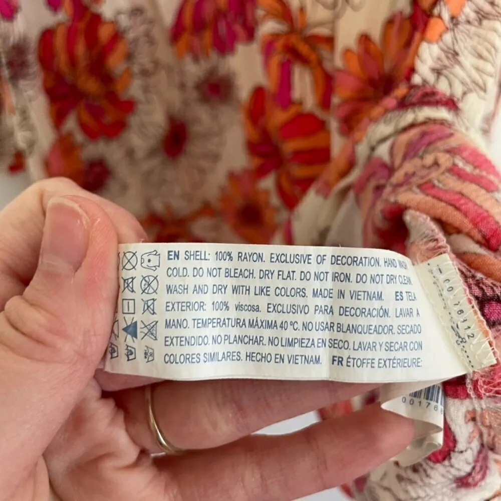 FOREVER 21 Cream Beige Pink Orange Floral Crochet Lace Cold Shoulder Crop Top M - Image 8