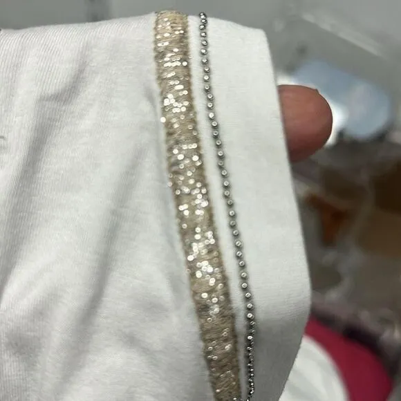 D. Exterior white V neck beaded and gold‎ lurex tank italy $170 - Image 6