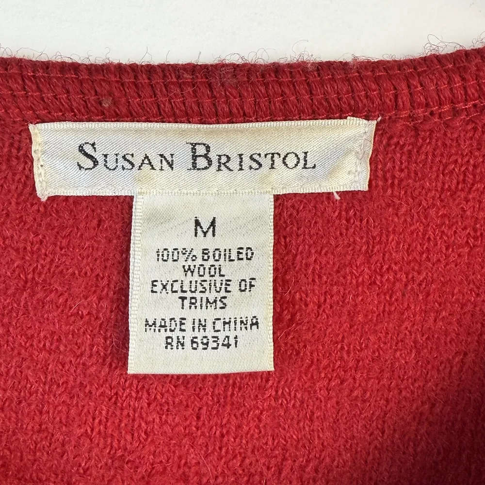 Susan Bristol Red Boiled Wool Ruffle Hem Jacket Cardigan Zip Front M‎ - Image 3