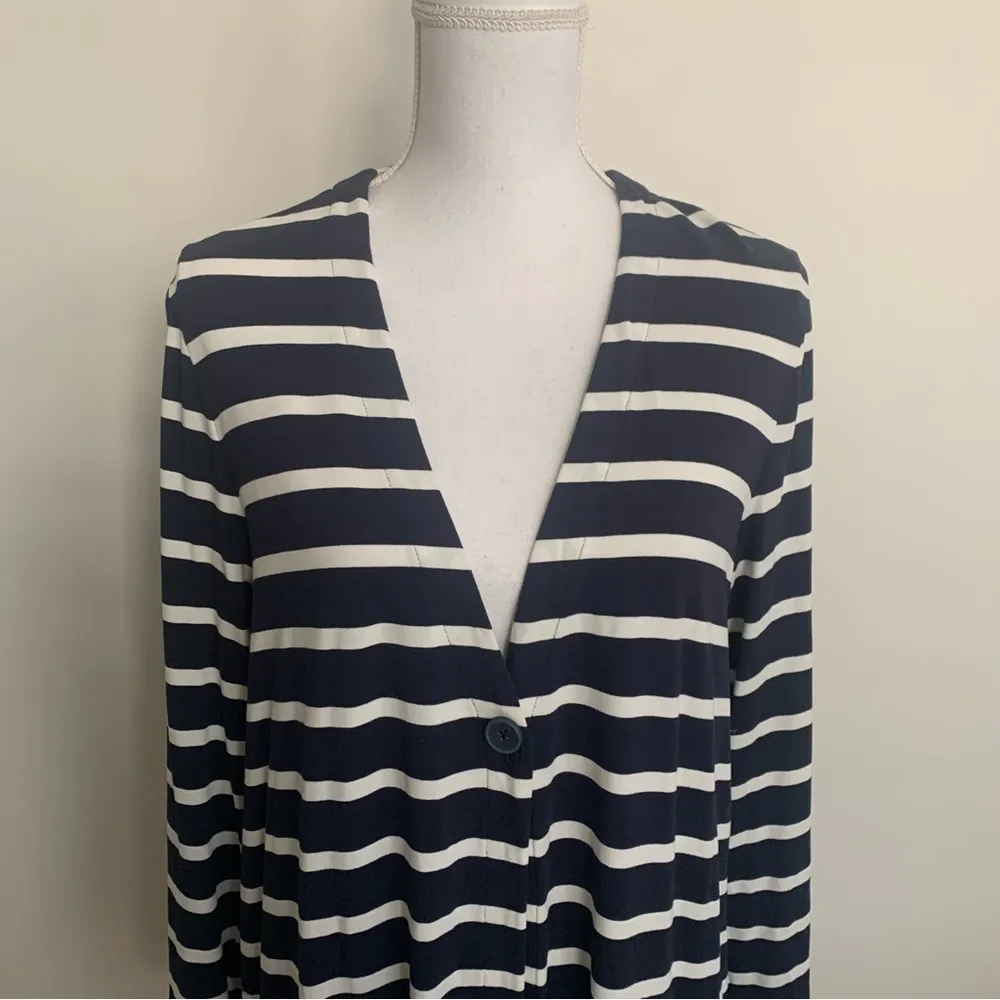 J Jill Blue White Striped Button Pockets Cardigan Size L - Image 3